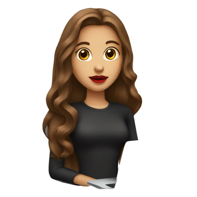 A girl with long brown hair holds a laptop Red lips sticker