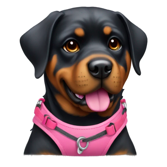 A pretty Rottweiler female with a red harness and a pink rubber ball. sticker
