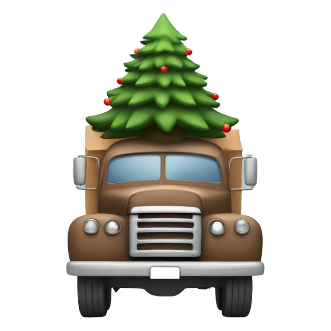 Old brown truck carrying a Christmas tree front view  sticker