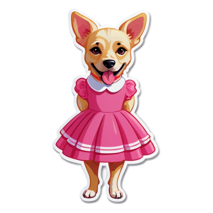 Blonde dog wearing a pink dress sticker