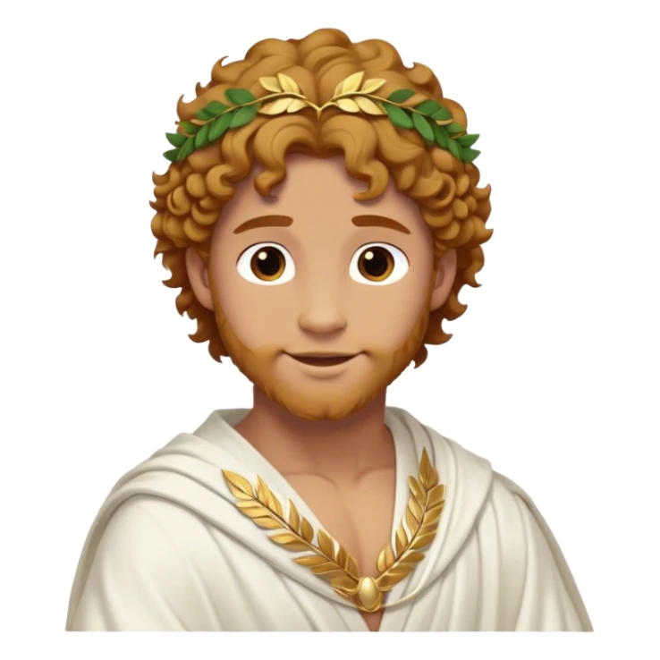 Cinematic Realistic Hercules Portrait, head tilted playfully and inquisitively, showcasing a blend of legendary power and youthful charm with the refined features of Michelangelo's David. His light tan, sculpted skin and thick, curly, golden brown hair—styled with wild majesty—evoke the spirit of the lion-wrestling Hercules. Clad in a softly draped white robe with subtle golden details and adorned with a Greek laurel wreath, his expressive eyes and warm smile capture an approachable yet formidable hero, bathed in gentle natural lighting. sticker