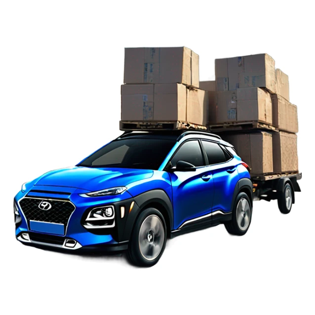 Dark blue hyundai kona hauling two hyundai konas sticker