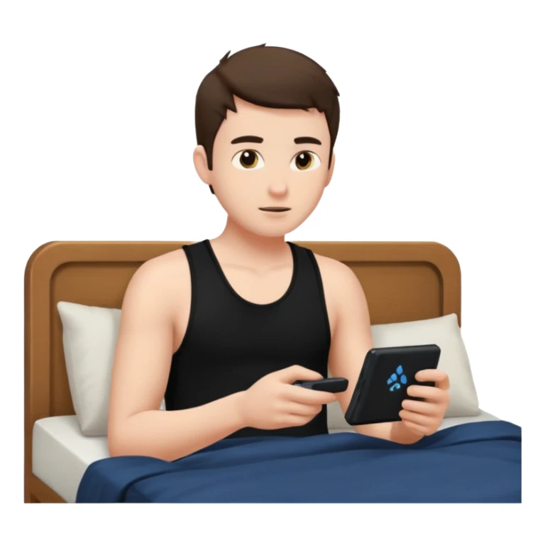 my boyfriend in his bed with a black singlet on playing video games sticker