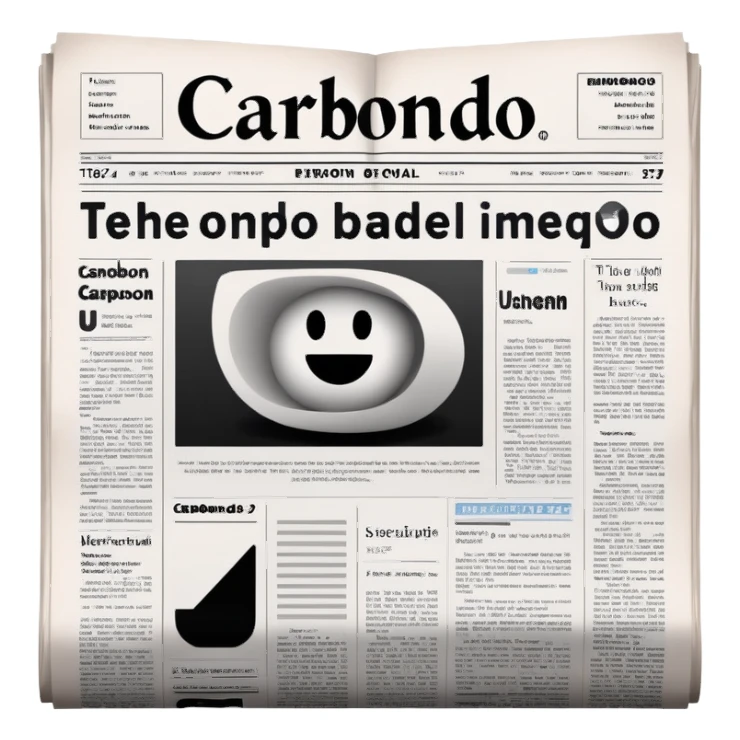 a large newspaper open.The newspaper has the title “Carbonado” in bold letters The background is minimaliste  sticker