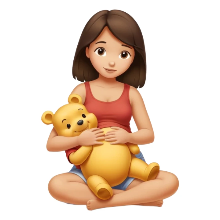 Pretty brunette girl rubbing Winnie the Pooh’s belly sticker
