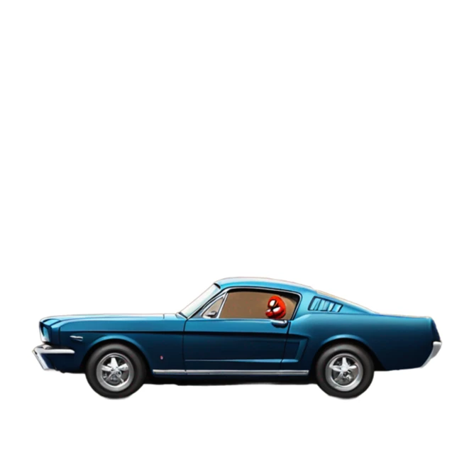Spider-Man standing on a 65 fastback Mustang sticker