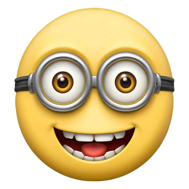 minion emoji close up, sinister grin, evil eyes sticker