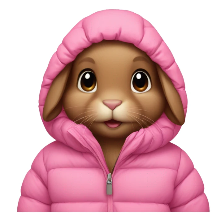 baby brown bunny in an oversized pink puffer coat sticker