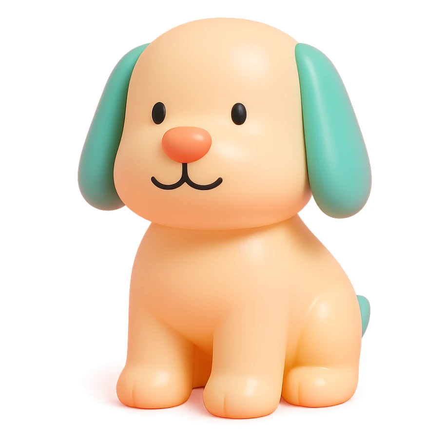               Transform {subject} into a soft vinyl figure with a smooth, glossy surface. The material should look slightly rubbery and tactile, with minimalistic curves and a matte-gloss hybrid finish. Use pastel or soft solid colors. The surface is seamless, with no visible textures or roughness. Studio lighting, vibrant background, clean, playful, designer toy aesthetic and no shadows. {subject} = dog, make sure the mouth has nice outlines sticker