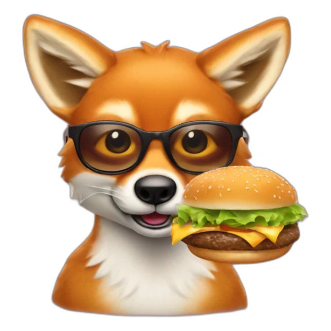 Renard avec des lunettes de soleil qui mange un hamburger sticker