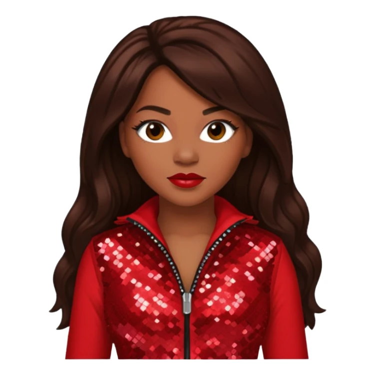 Tamika Scott from Xscape with long dark brown hair, red sequin outfit sticker