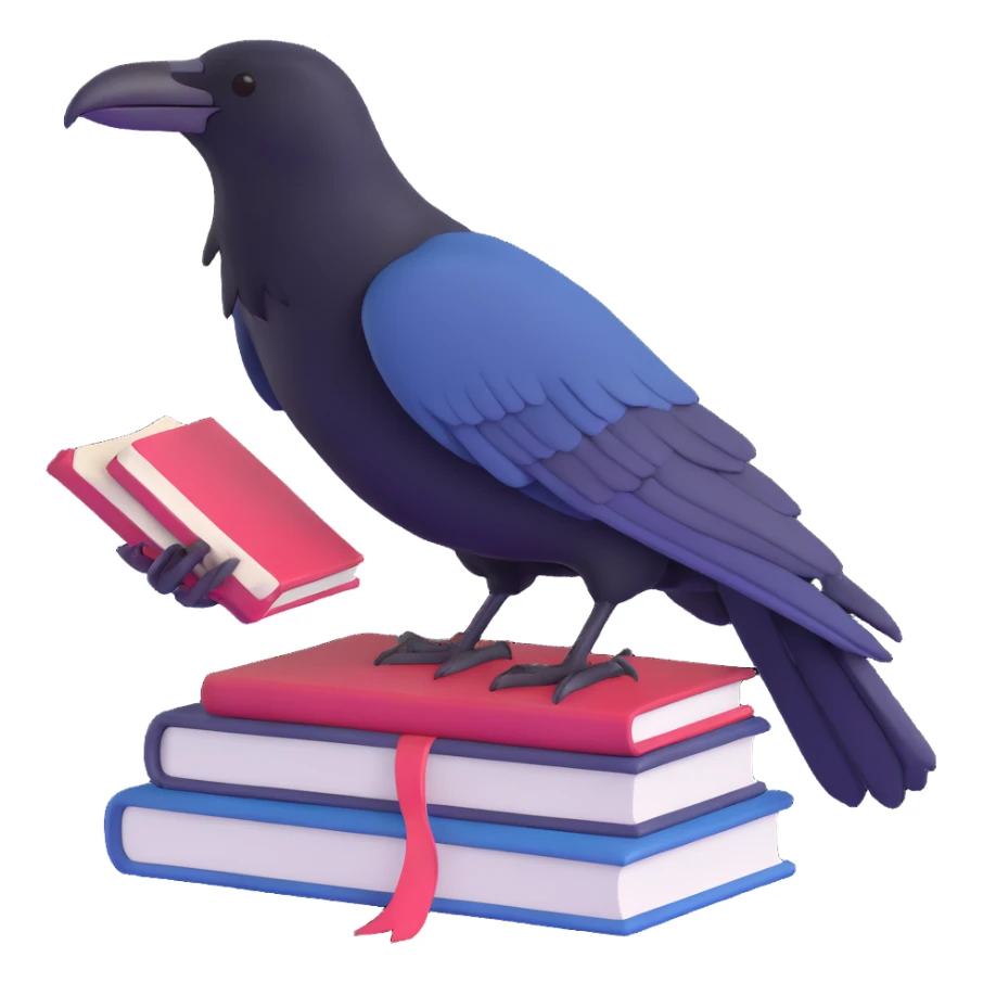 raven perched on a book sticker