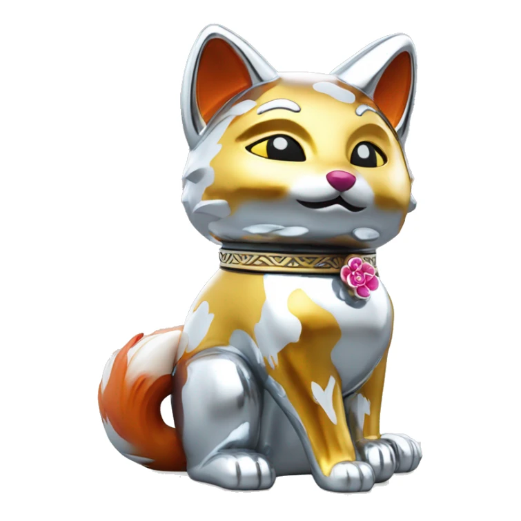 fully chrome fox statue in the form of maneki neko sticker