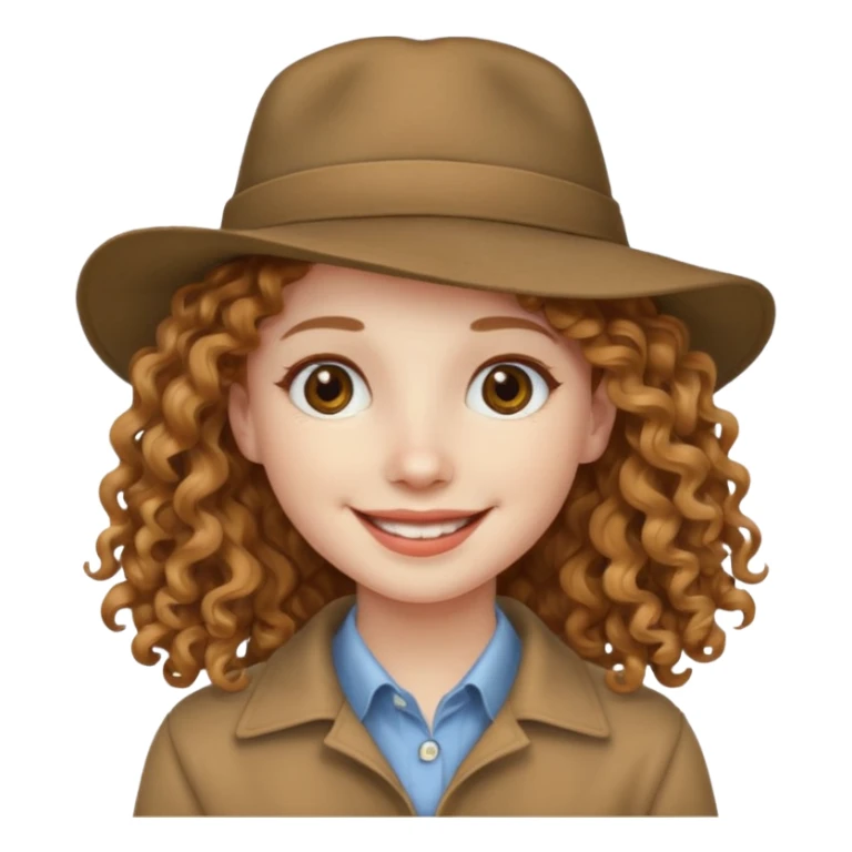 long hair light brown curly pale skin and a hat sticker