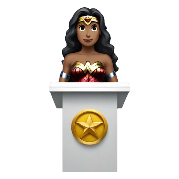 wonder woman behind a podium sticker