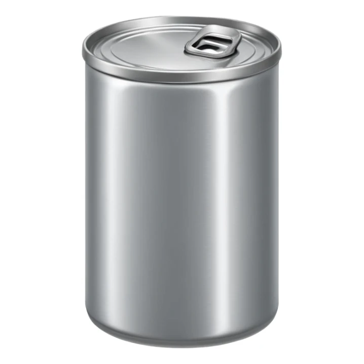 soup can, closed, metallic, warm minimalist label, no text, metal lid with pull-tab, simple icon optional, 3D clean style, transparent background, optimized for emoji size sticker