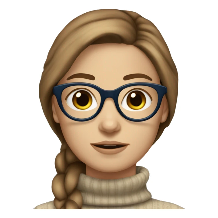 White girl with blue eyes turtleneck brown hair round glasses sticker