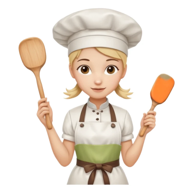 Young female pastry chef - single ponytail, apron, wearing a white hat, holding a rolling pin sticker