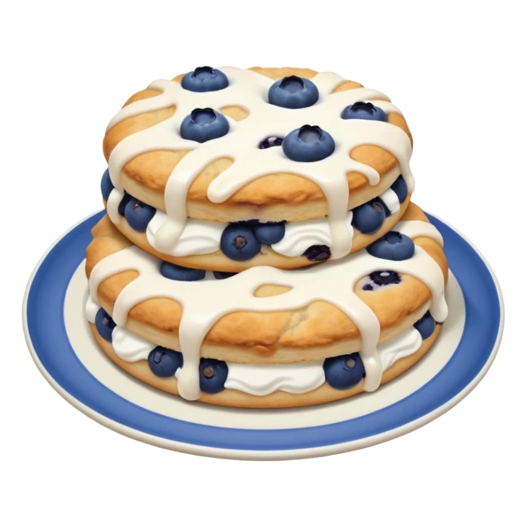plate of 2 blueberry biscuits with white icing swirl on top sticker