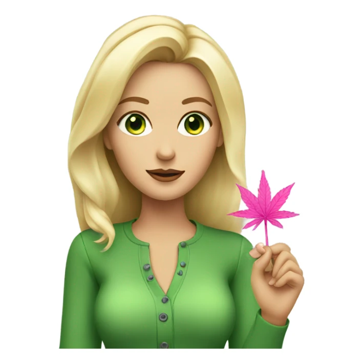 Pretty Blonde woman with green eyes holding a pink weed pen  sticker