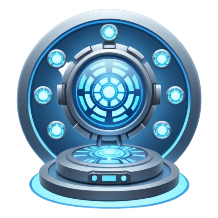🛠️🔵 Imagine a futuristic lab powered by an arc reactor, glowing with blue light, filled with holographic screens and creative energy. sticker