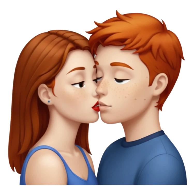 Girl with straight brown hair kissing ginger boy sticker