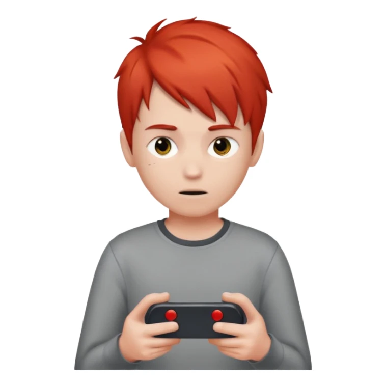 One boy with half gary and half red hair with no eyes playing a video game in mobile  sticker