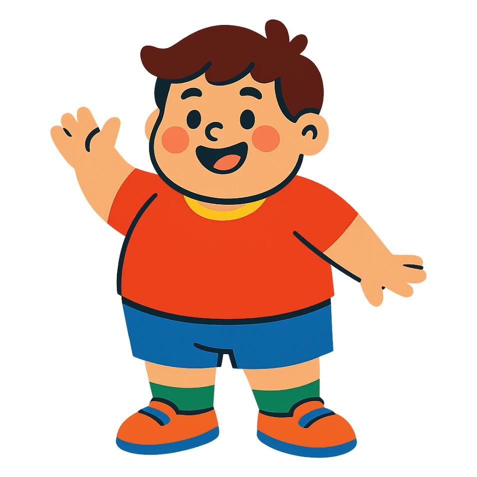 standing fat boy kid, playful and colorful sticker