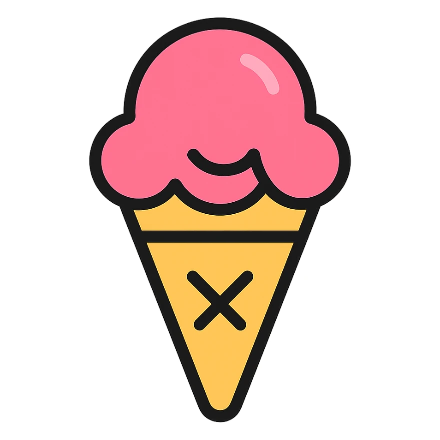 ice cream, lineal color outlined icon style, black outlines with color fill, playful and friendly, suitable for digital use sticker