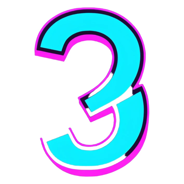 three-dimensional question mark with neon glow effect, blue and purple neon glow on top left, pink neon glow on bottom right sticker