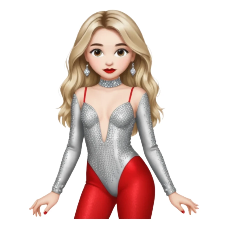 Sabrina carpenter in silver rhinestone bodysuit with red lips all over it, full body  sticker
