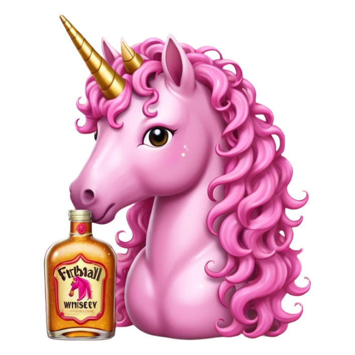 Pink Unicorn curly hair with bottle fireball whiskey  sticker