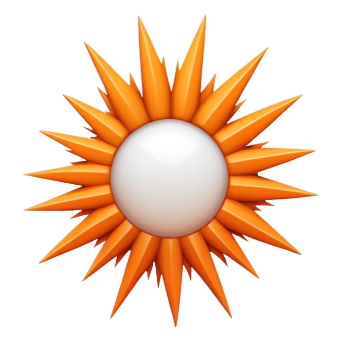 iOS-style 3D emoji: abstract jagged burst with sharp spikes, bright white center fading to soft orange, subtle shadows and glossy highlights, conveying sudden impact; no faces, no text, no yellow emoji faces sticker