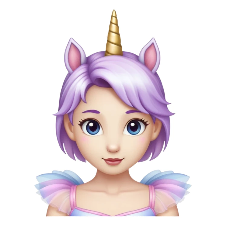 anthropomorphised female unicorn ballerina, head and shoulders, straight on, standard pose sticker