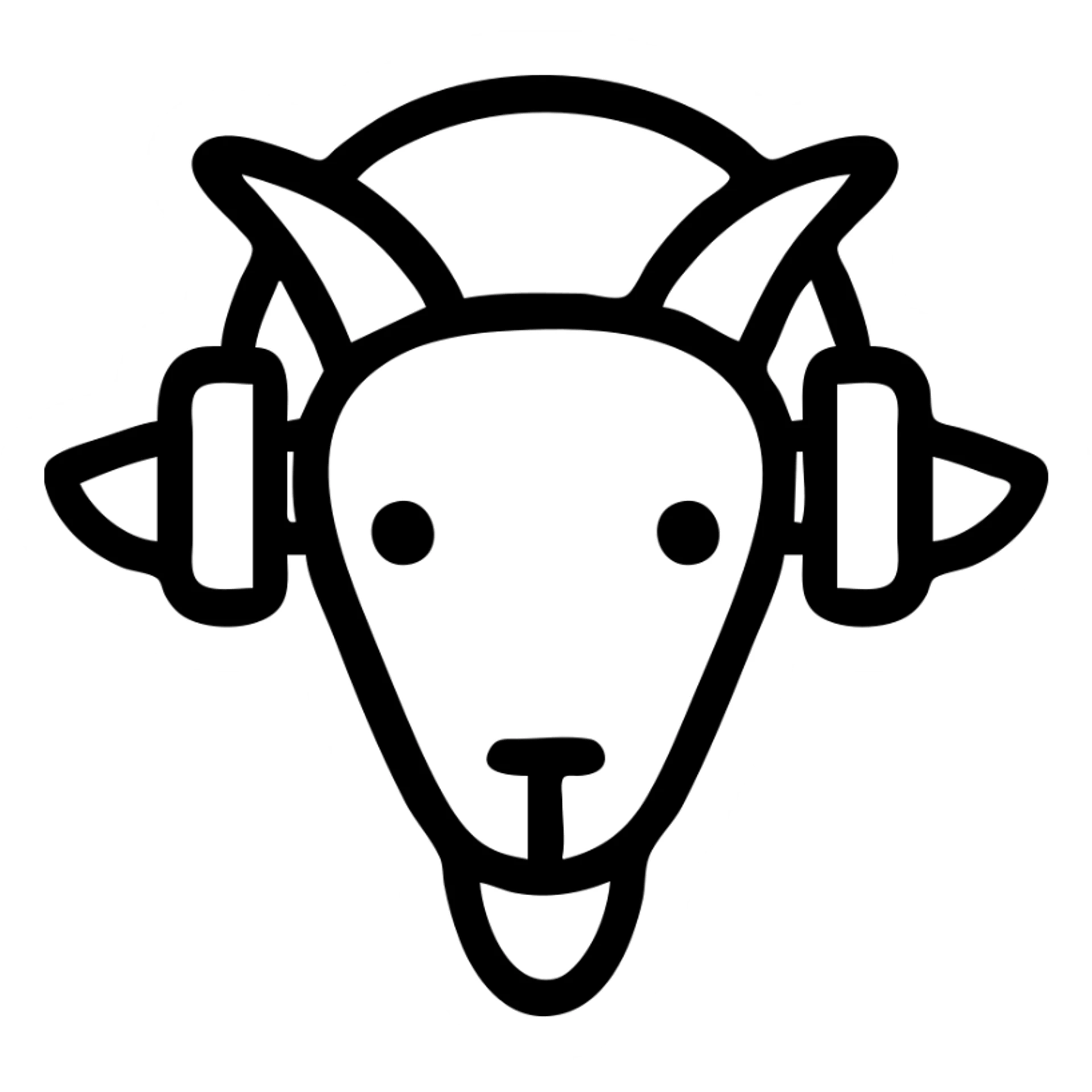 simple and modern grey goat with headphones, outlined icon style sticker