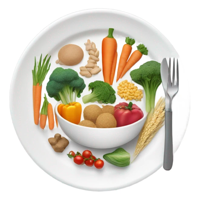 round white plate with healthy food sticker