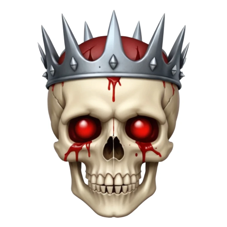 Human skull crowned with iron thorns, blood-soaked, dark medieval gothic sticker