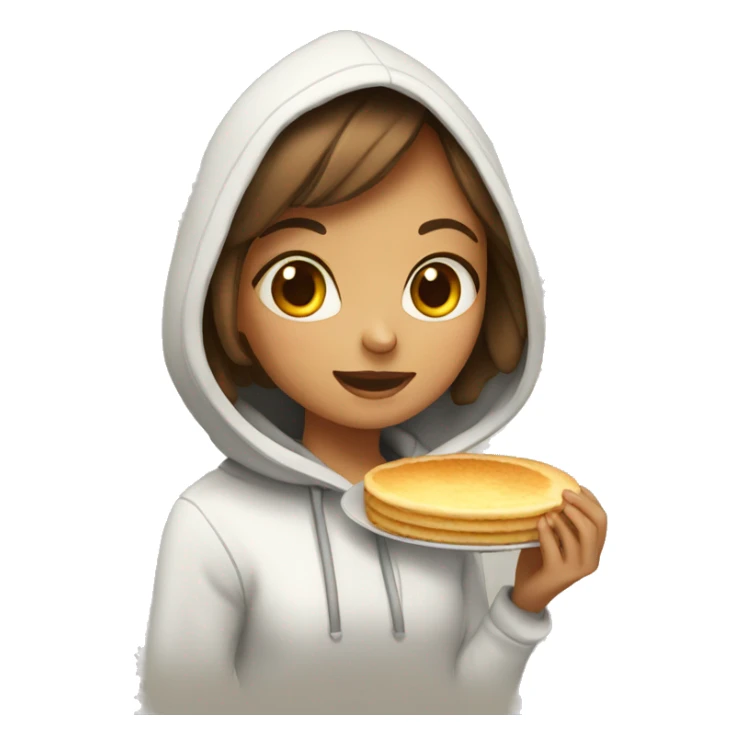 Girl wearing hoddie eating pan cake sticker