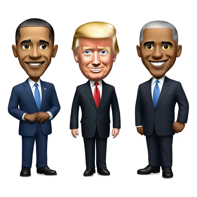 Barack Obama with Joe Biden and Donald Trump sticker