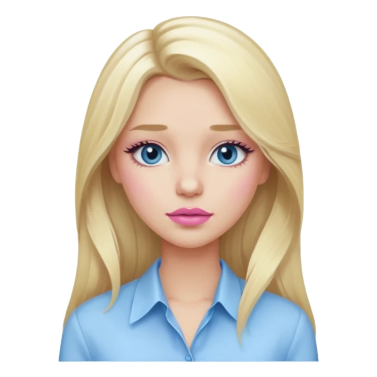 emoji를 만들고 싶어 여름 쿨톤 라이트. Summer cool tone light. summer cool (light to mute tone). 긴머리 여성, blonde girl, eyelashes, wearing white-skyblue blouse. cool pink lipstick, and pale pink blush. long hair! sticker