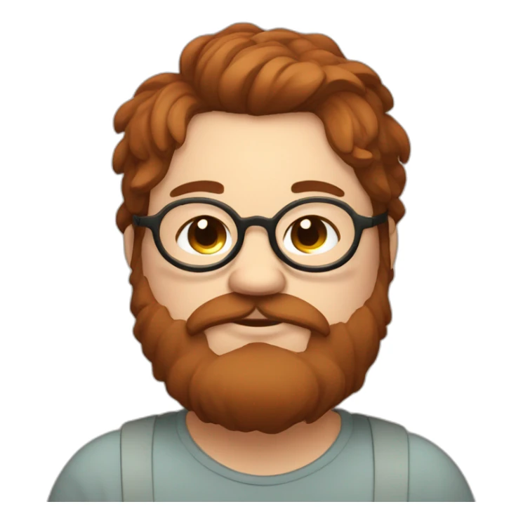 Chubby, non binary, round glasses, attached long brown hair, red and Brown beard, sleepy sticker