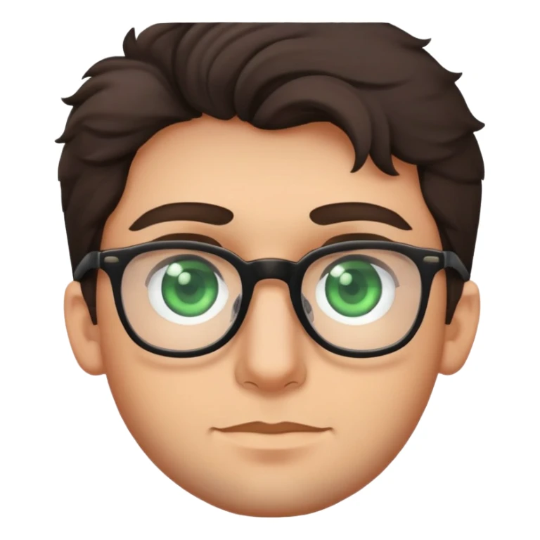 young man with dark slightly curled hair wearing glasses with green eyes and stubble sticker