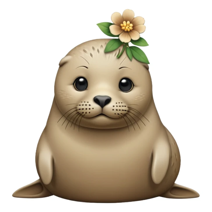 Seal slightly sitting down wth flower hair pin sticker