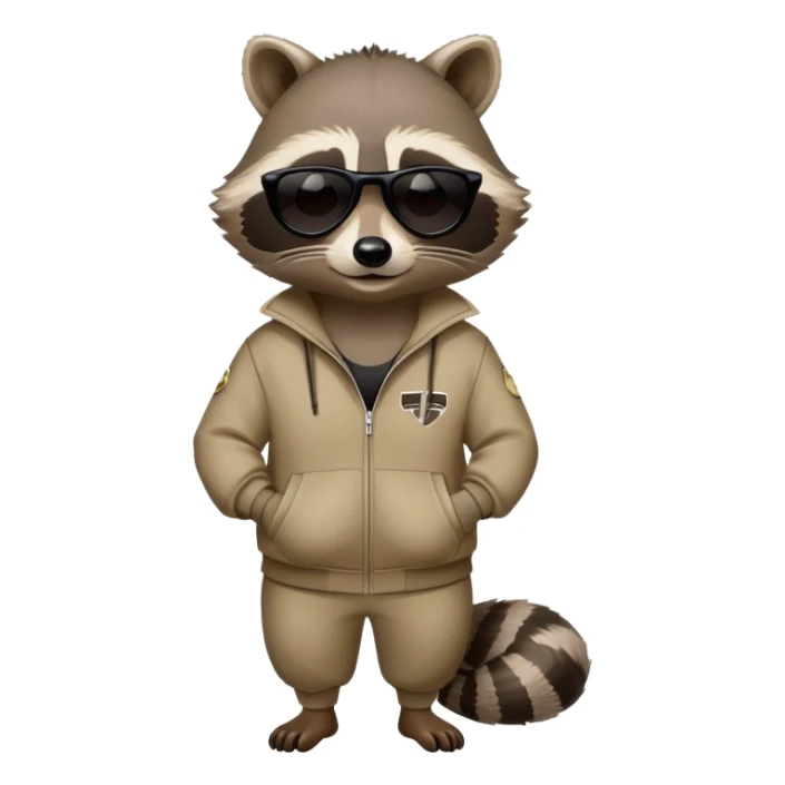 friendly anthropomorphised raccoon in a Sopranos-style mafia tracksuit, wearing dark sunglasses, relaxed pose sticker