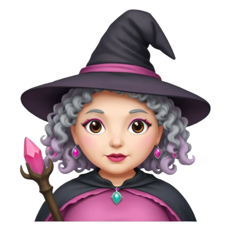 plump witch with pink skin, grey curl hair sticker