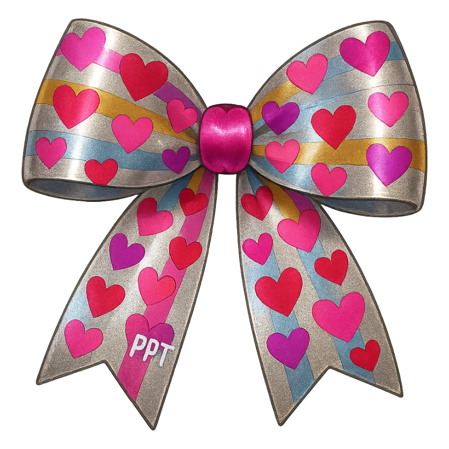 kpop fan bow with metallic stripes and hearts, fun and colorful sticker