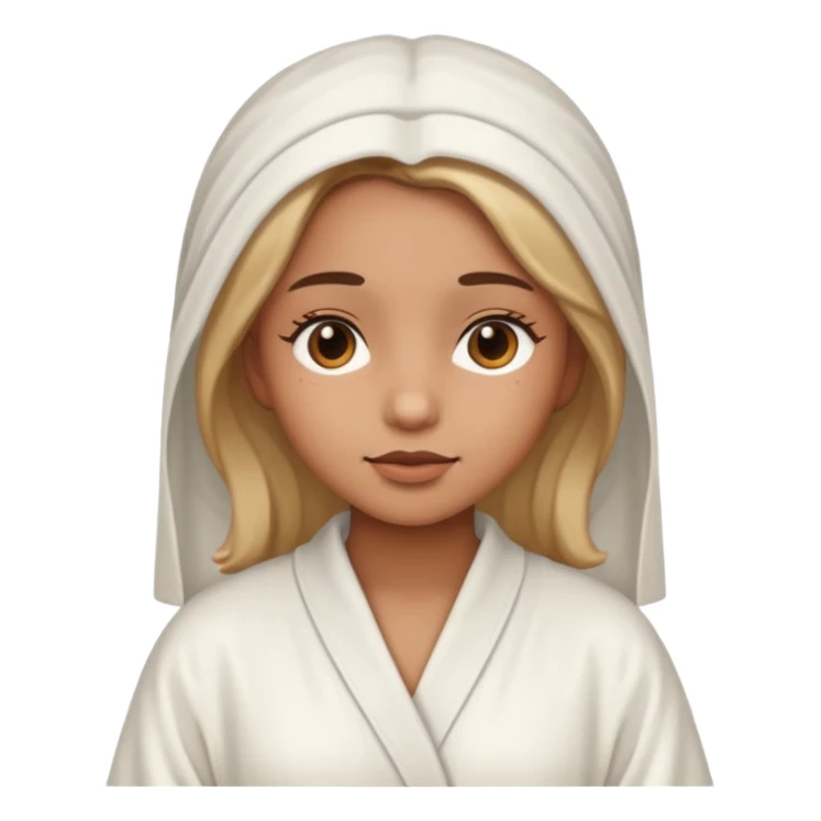 girl having facial wearing white robe, light brown colour sticker