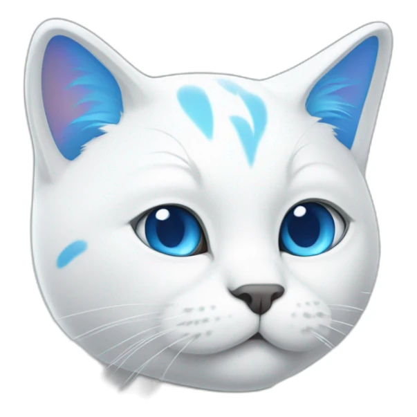 white cartoon cat with a blue right ear, with a blue spot around the right eye, and the left side is white sticker