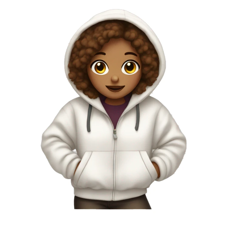 Oversized white fluffy hoodie on a brown haired girl  sticker
