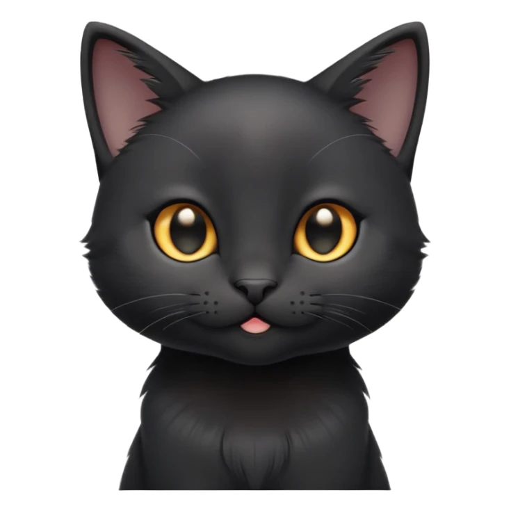 cinematic-cute-black-kitten cat-portrait-emoji,-head-tilted-playfully-and-inquisitively,-sleek-black-fur-with-subtle-hints-of-deep-gray,-simplified-yet-adorable-features,-highly-detailed,-glowing-with-a-warm,-friendly-glow sticker